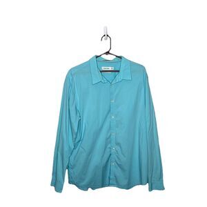 Calvin Klein Body Fit Shirt Blue teal Button Down Long Sleeve Mens Size XL 17